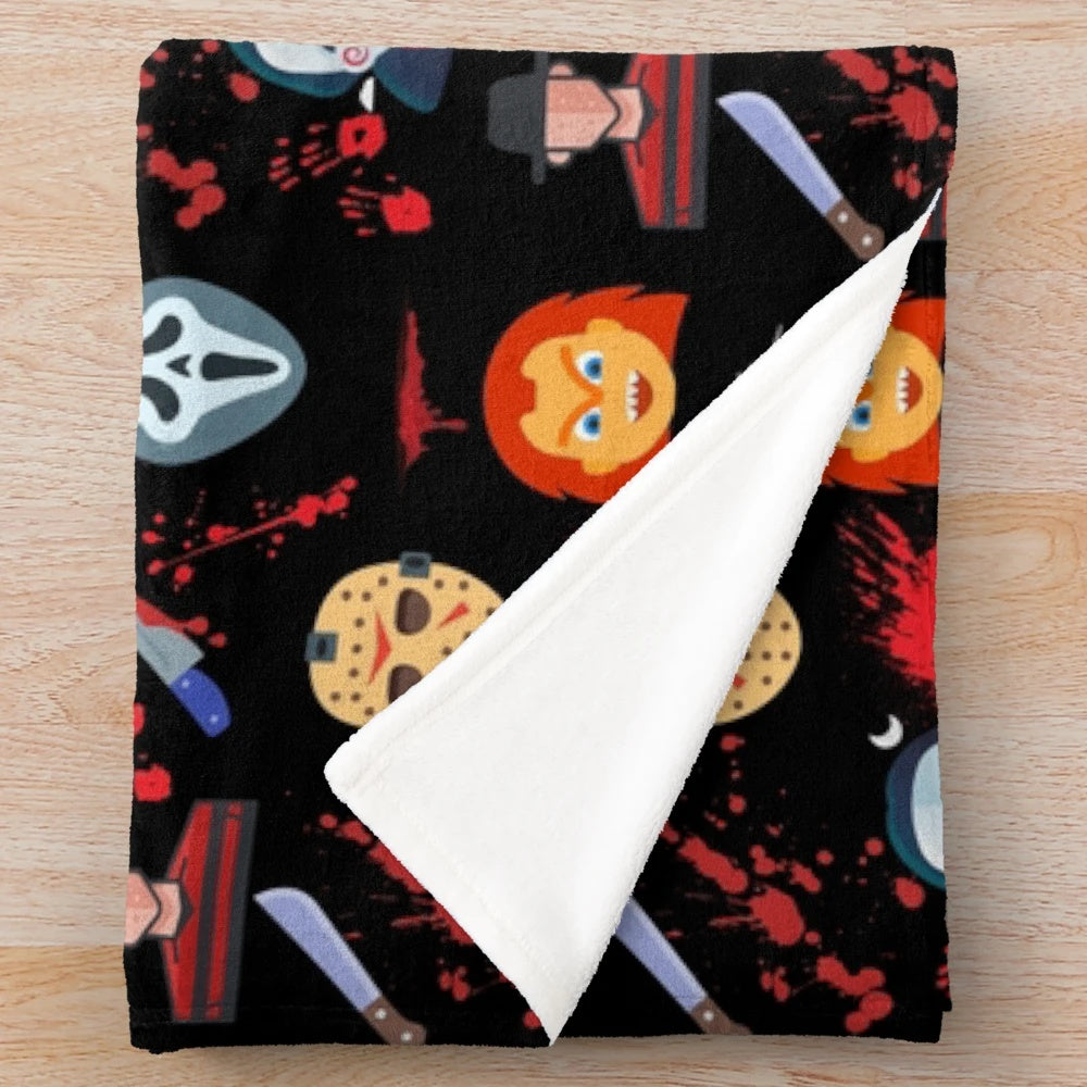 Horror movie-inspired plush blanket featuring iconic slasher characters