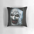 Terrifier horror clown pillow, featuring the iconic Art the Clown from the Terrifier movie franchise.