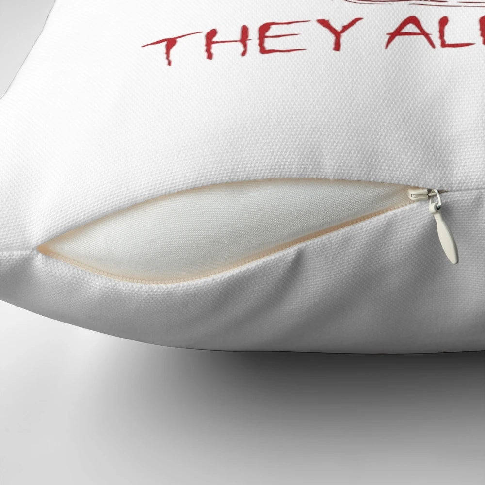 They All Float" Pillow with Scary Horror Movie Imagery