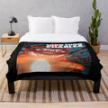Chilling horror-themed plush blanket with train design