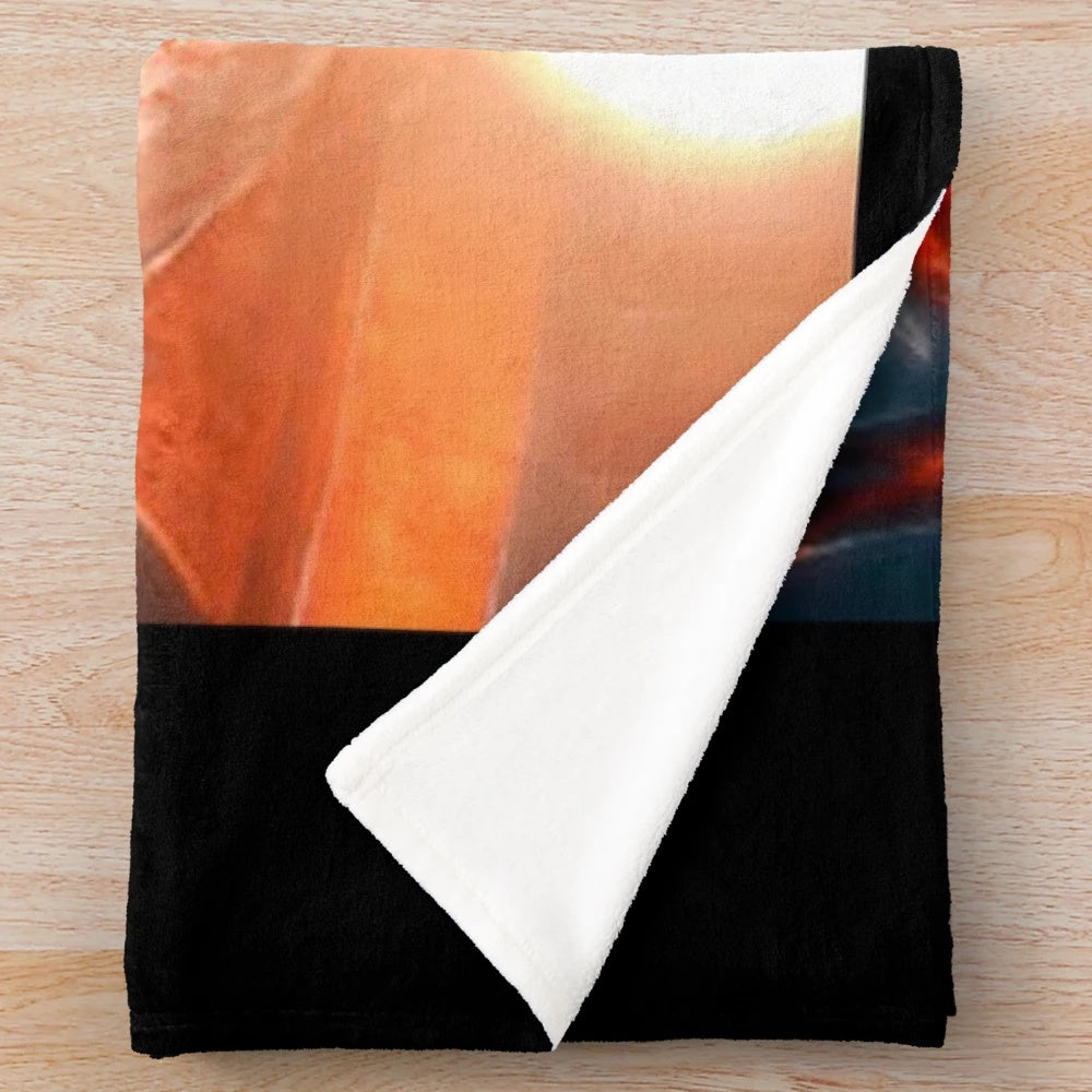 Chilling horror-themed plush blanket with train design