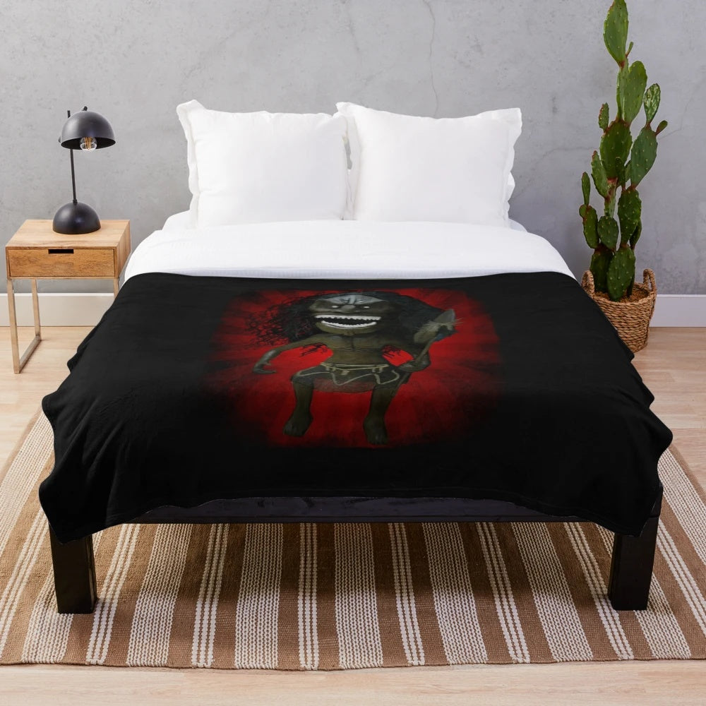 Trilogy of Terror horror movie-inspired plush blanket