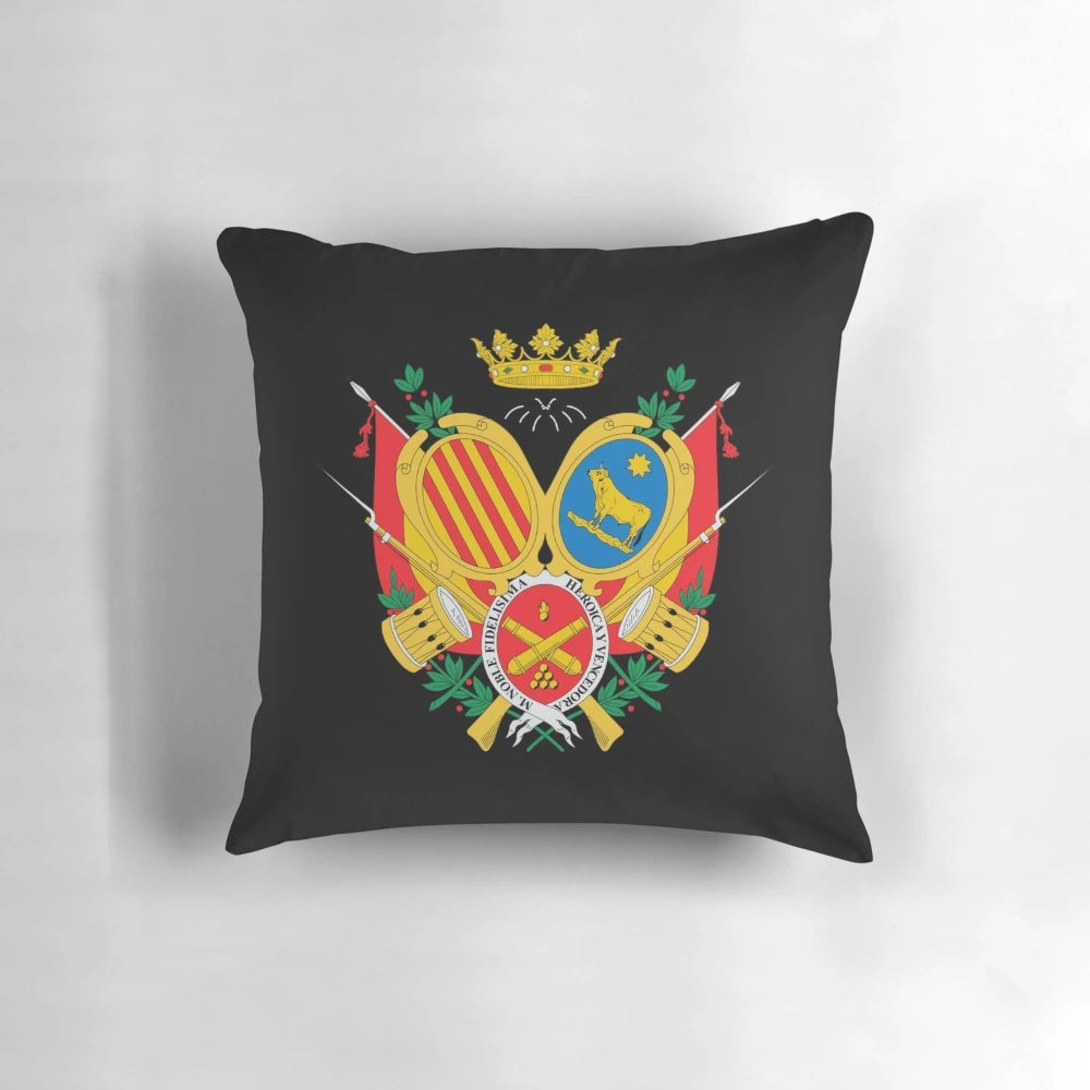 Decorative pillow featuring the flag and coat of arms of Teruel, Spain