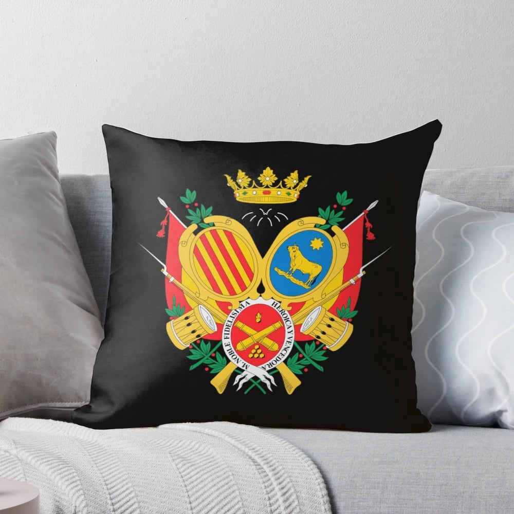 Decorative pillow featuring the flag and coat of arms of Teruel, Spain