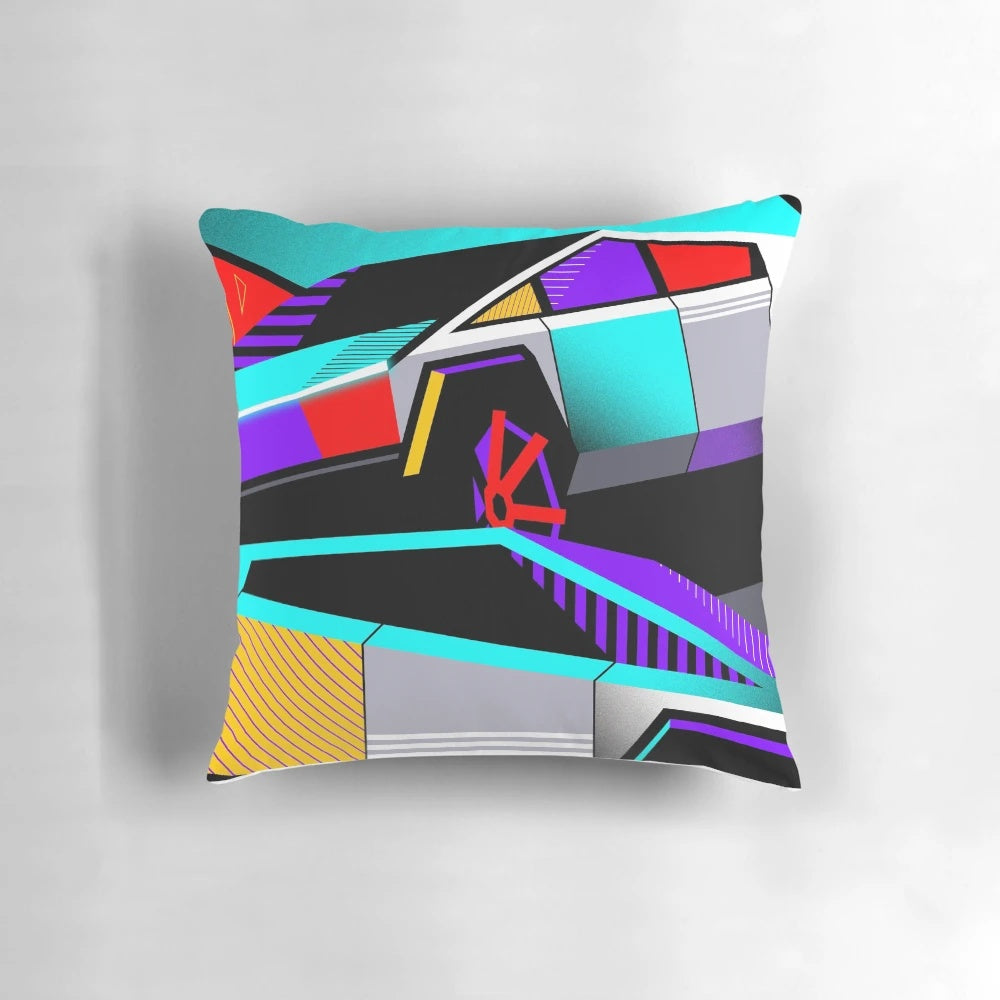 Cybertruck-inspired throw pillow with sleek, futuristic design