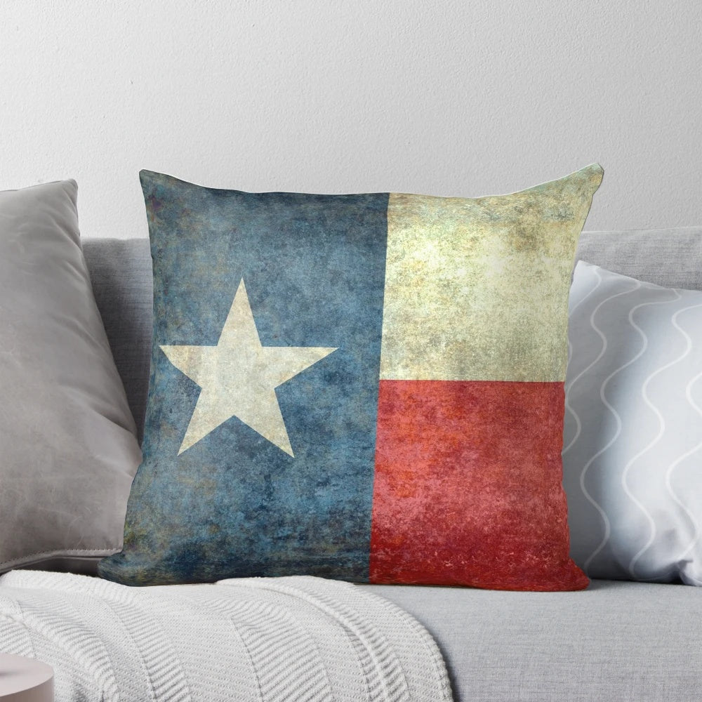A soft, high-quality Texas state flag pillow featuring the iconic lone star design, perfect for showcasing Texas pride.