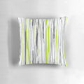 A stylish and textural striped pillow in shades of lime, grey, black, and white for a modern home decor accent.