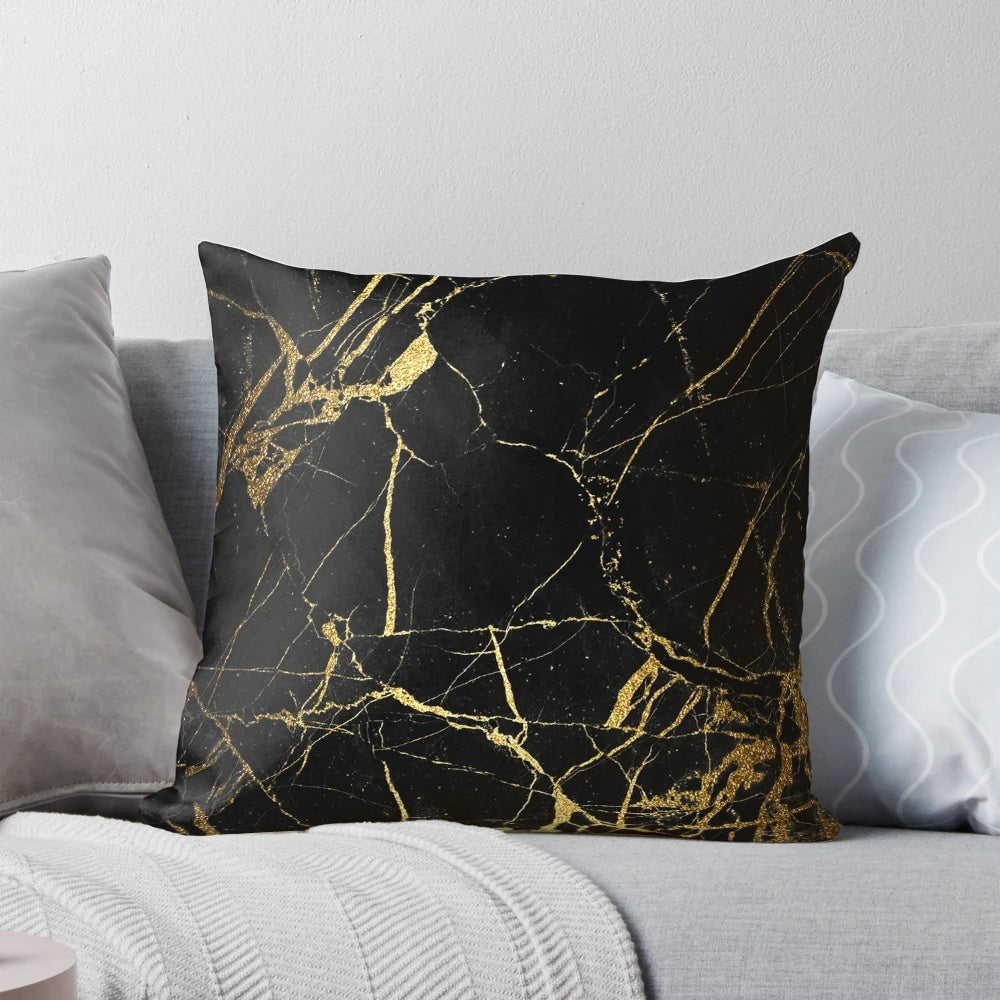 Black and gold marble textured decorative pillow for modern home decor