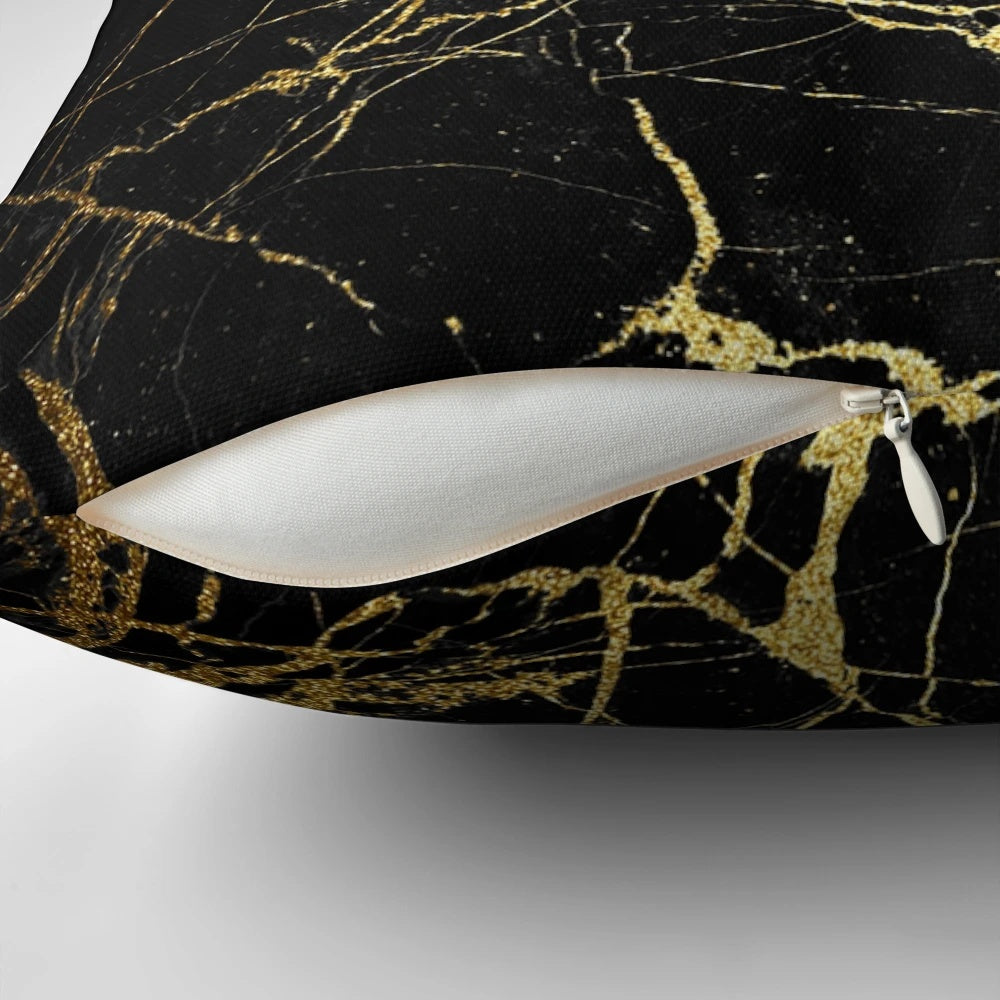 Black and gold marble textured decorative pillow for modern home decor