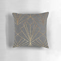 Textured grey decorative pillow with art deco-inspired geometric pattern
