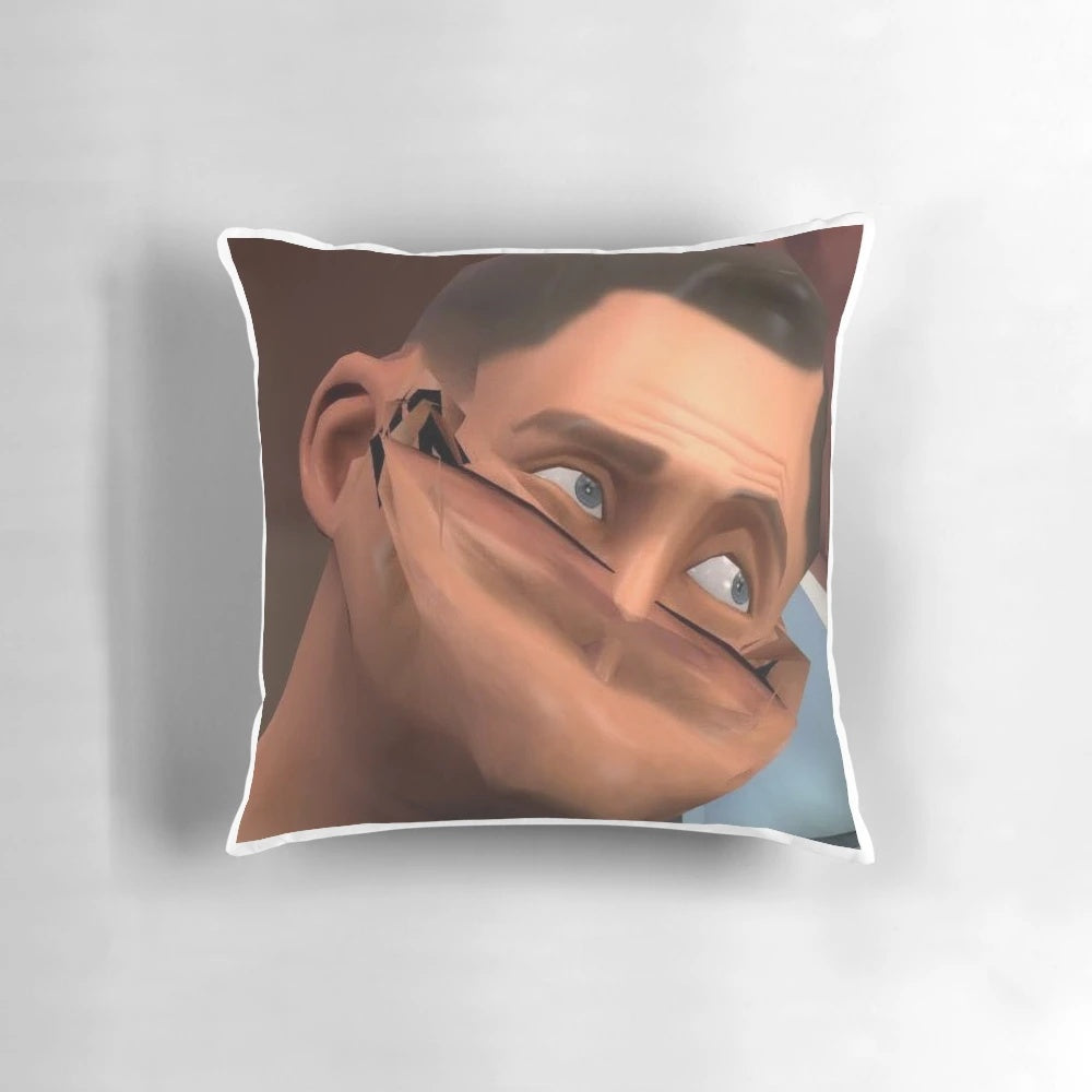 TF2 Scout Face Plush Pillow - High-quality gaming merchandise featuring the Scout character from Team Fortress 2