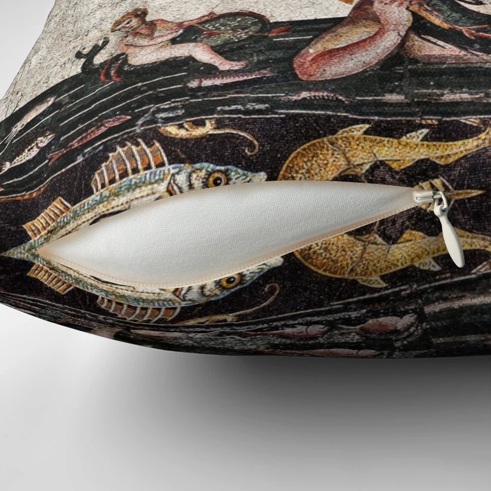 Thalassa Sea Goddess Pillow Featuring Intricate Sea Life Mosaics