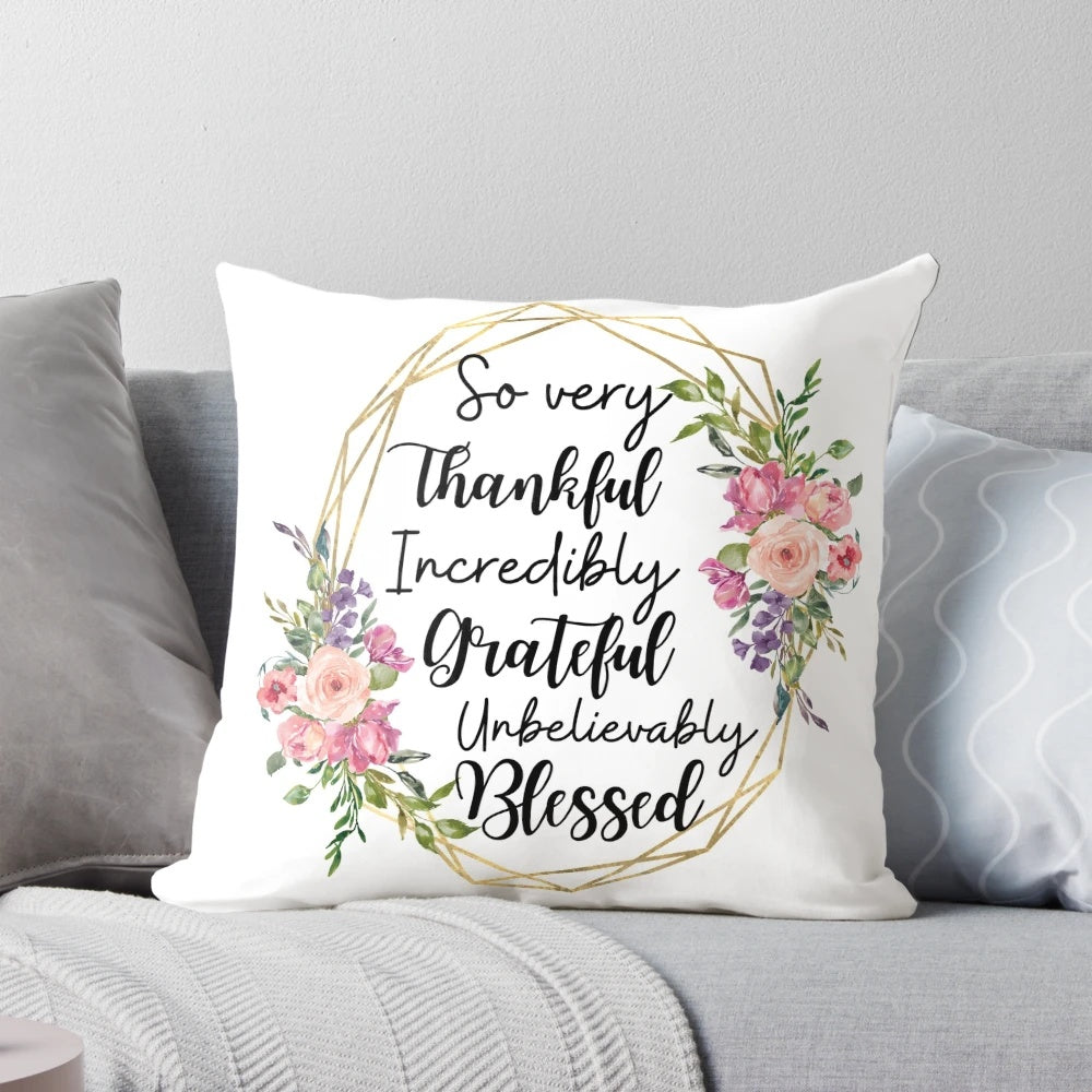 Thankful, Grateful, Blessed Thanksgiving Decorative Pillow
