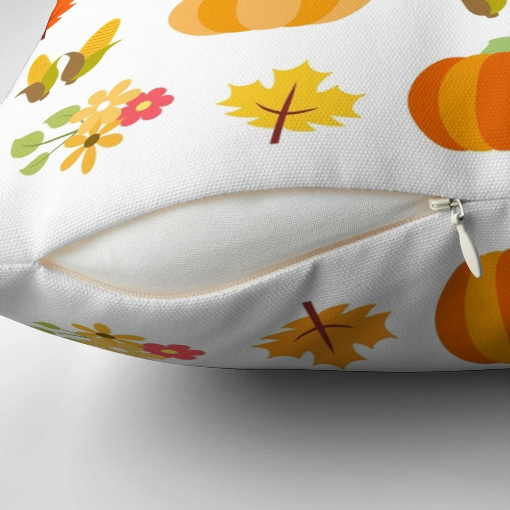 A cozy Thanksgiving-themed throw pillow featuring a silhouette of a Labrador Retriever dog.