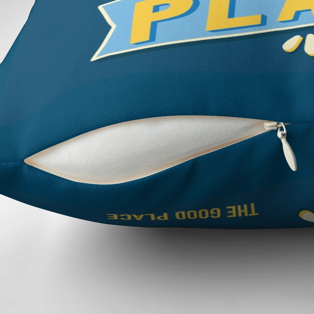 The Bad Place Pillow featuring characters from the comedy TV series 'The Good Place