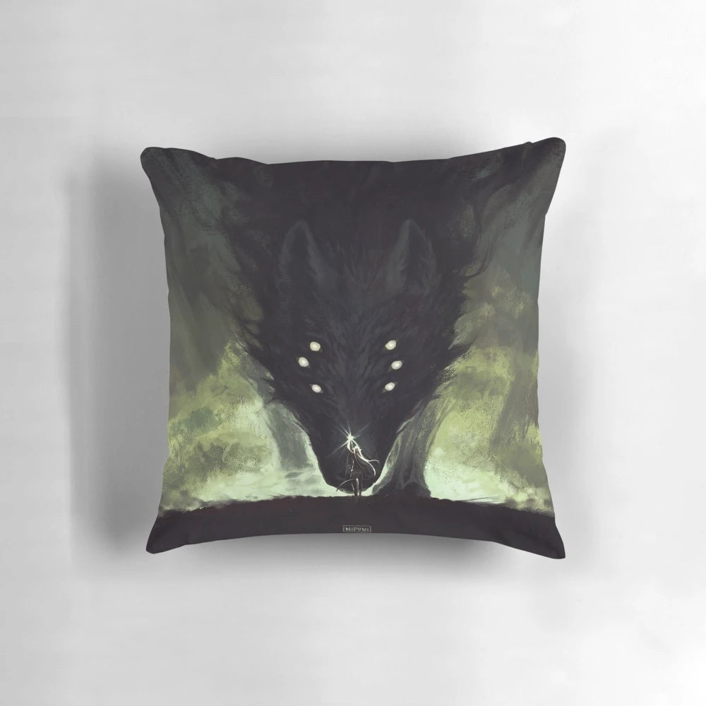 The Beast Pillow - A fantasy-inspired pillow featuring the iconic dread wolf from the Dragon Age series