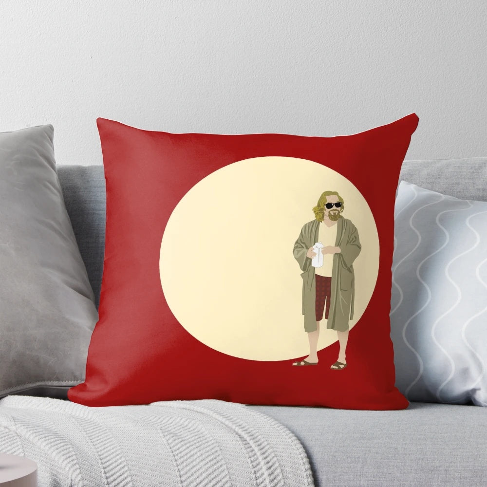 The Big Lebowski inspired circle pillow featuring the iconic Dude character