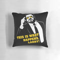 A plush pillow featuring a still from the Coen brothers' cult classic film "The Big Lebowski" with the character Larry Lebowski.
