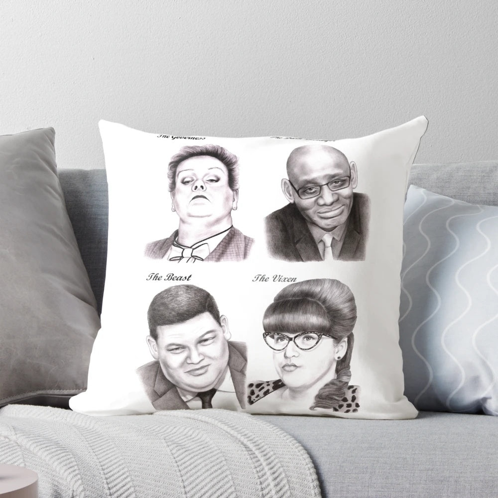 A plush, comfortable pillow featuring the cast of the popular ITV quiz show "The Chasers