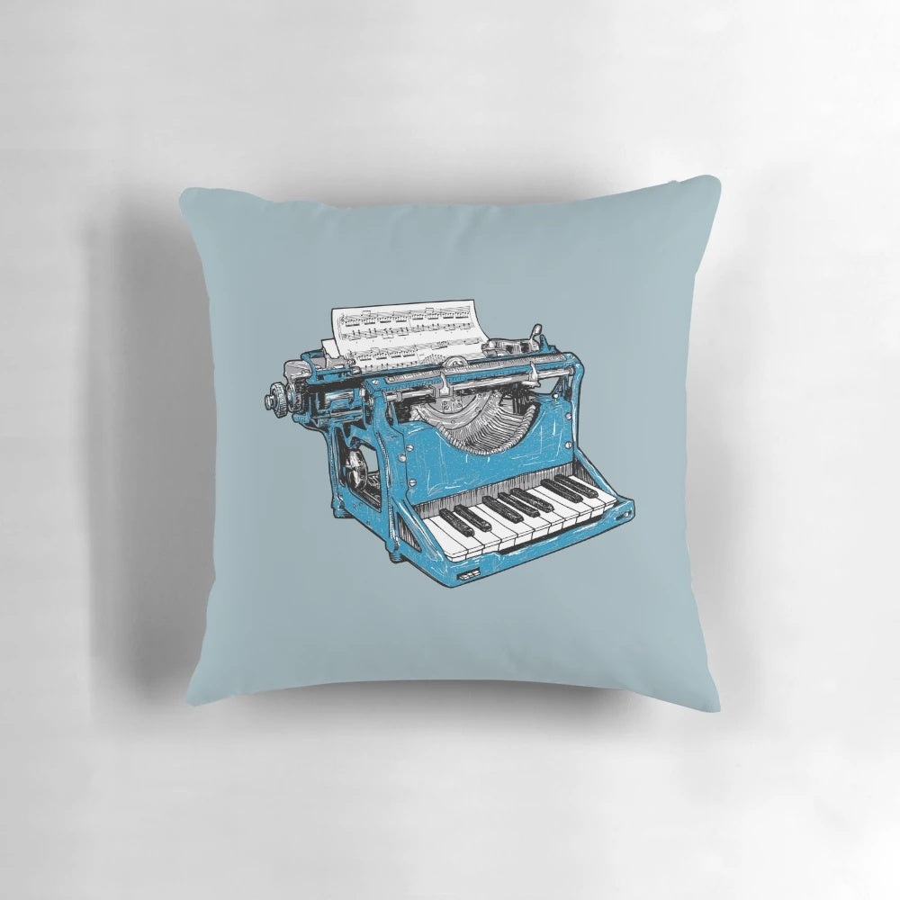 O. Pillow's 'The Composition' - a typewriter-inspired decorative pillow for the creative musician