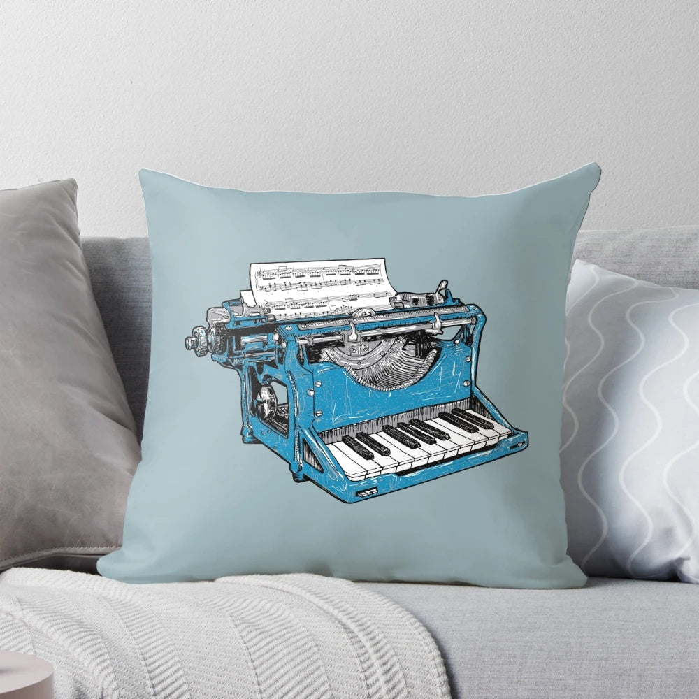 O. Pillow's 'The Composition' - a typewriter-inspired decorative pillow for the creative musician
