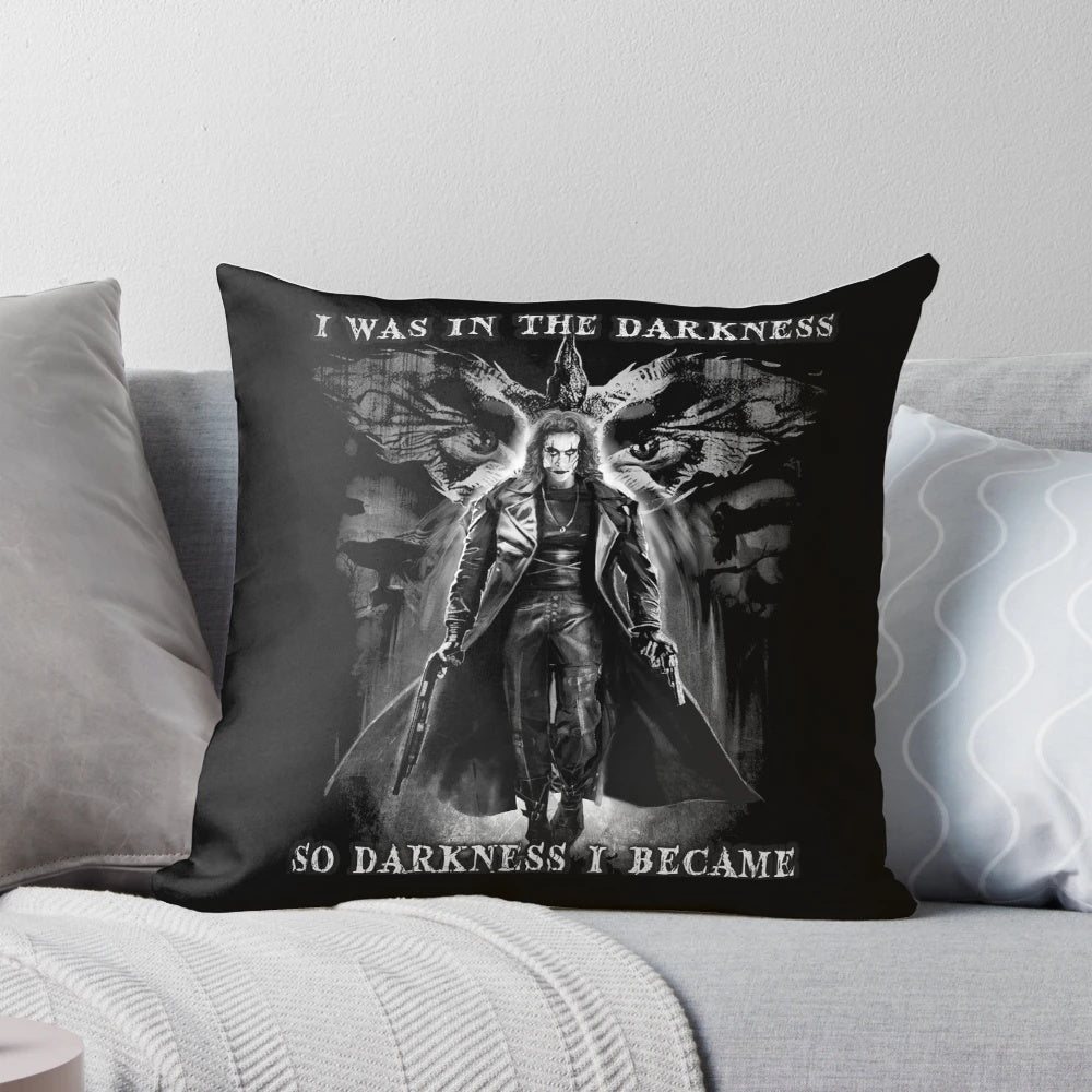 Eric Draven from The Crow movie depicted on a soft, decorative pillow.