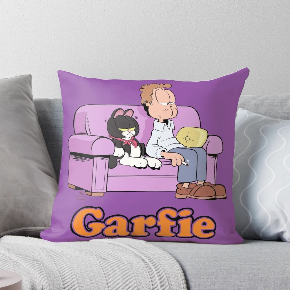 The Dollop Garfie Pillow - Soft, comfortable pillow featuring the iconic characters from the popular comedy podcast The Dollop
