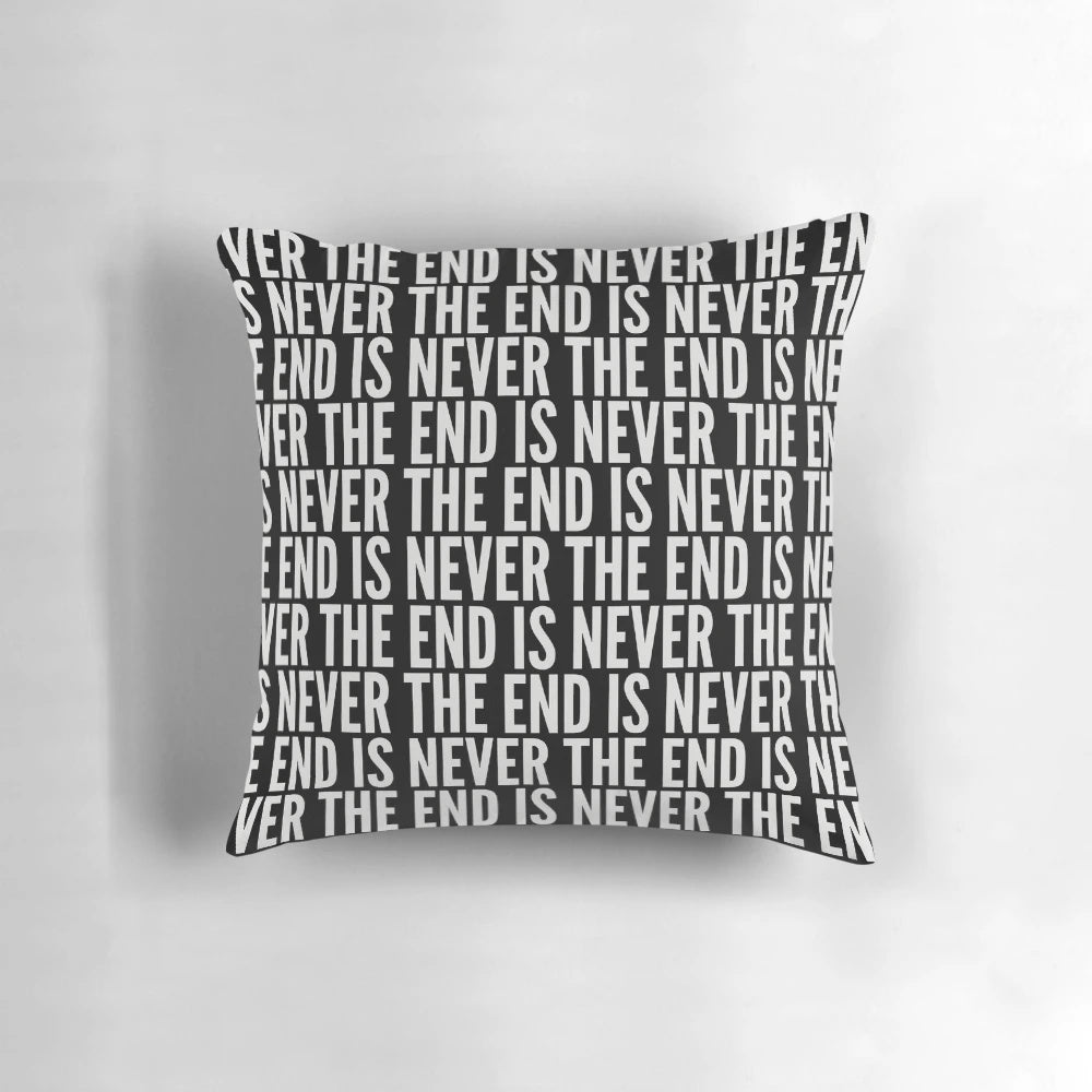 The End is Never the End Pillow featuring a video game inspired design