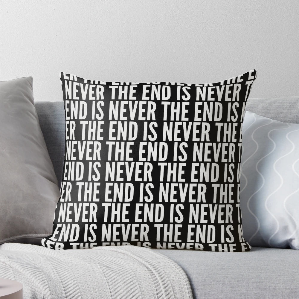 The End is Never the End Pillow featuring a video game inspired design
