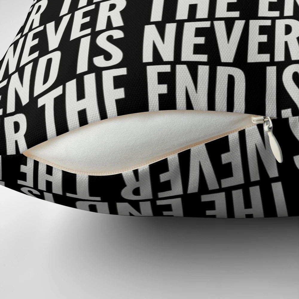 The End is Never the End Pillow featuring a video game inspired design
