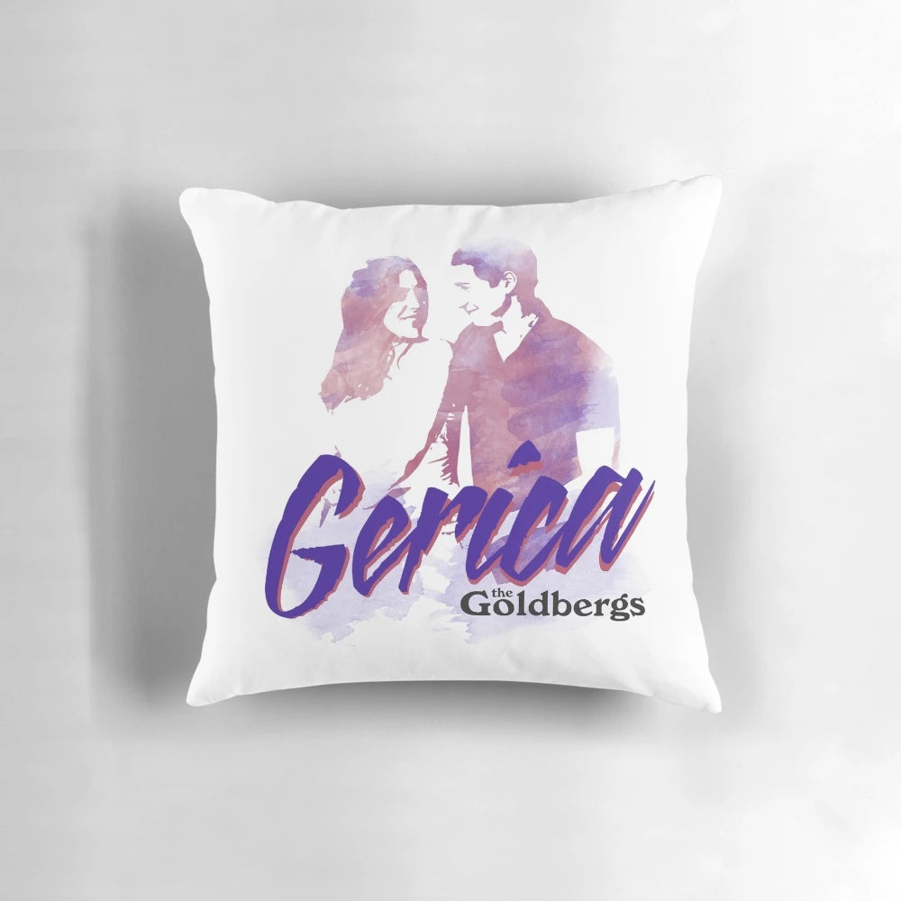 The Goldbergs Gerica (Light) Pillow, featuring Geoff and Erica Goldberg from the hit TV show.
