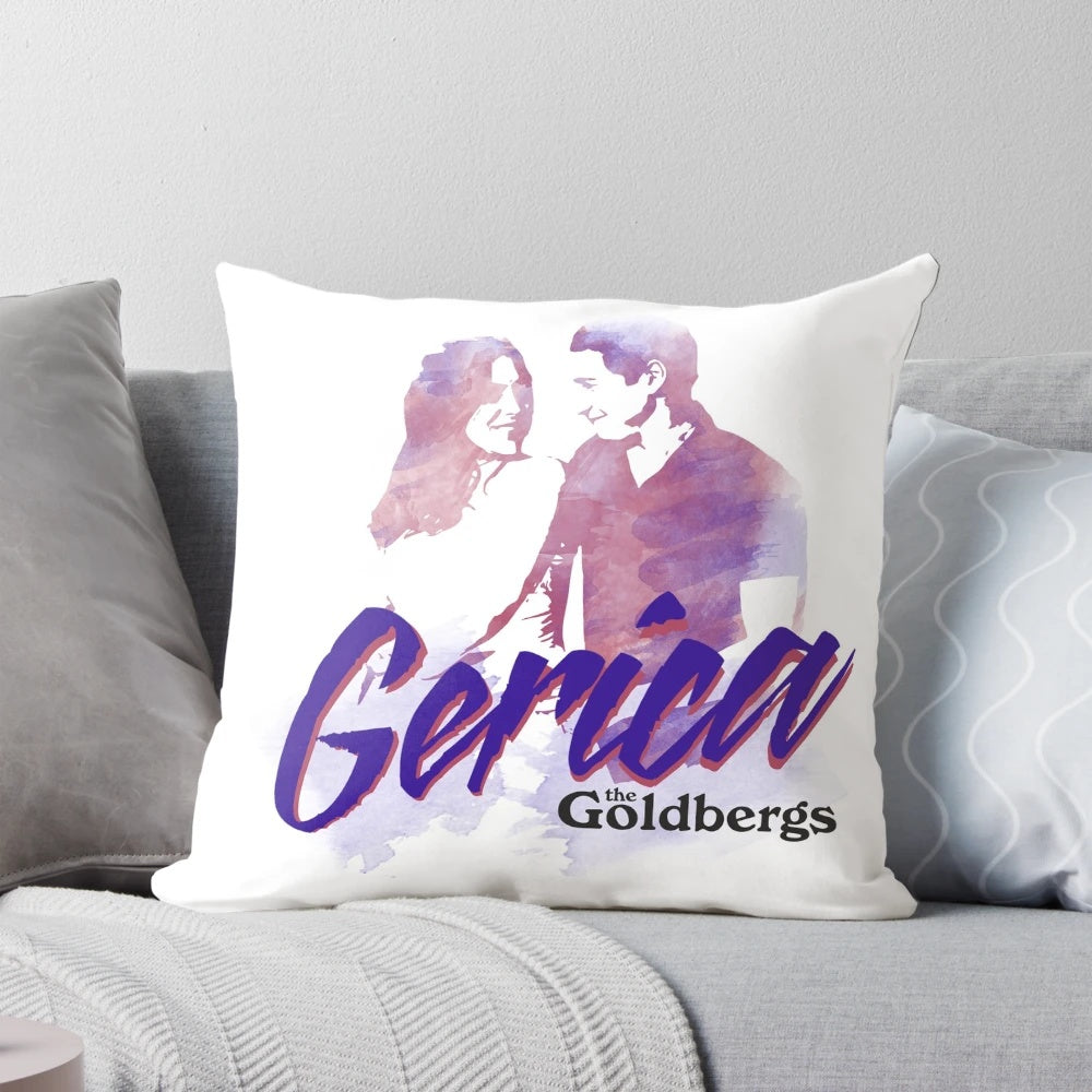 The Goldbergs Gerica (Light) Pillow, featuring Geoff and Erica Goldberg from the hit TV show.