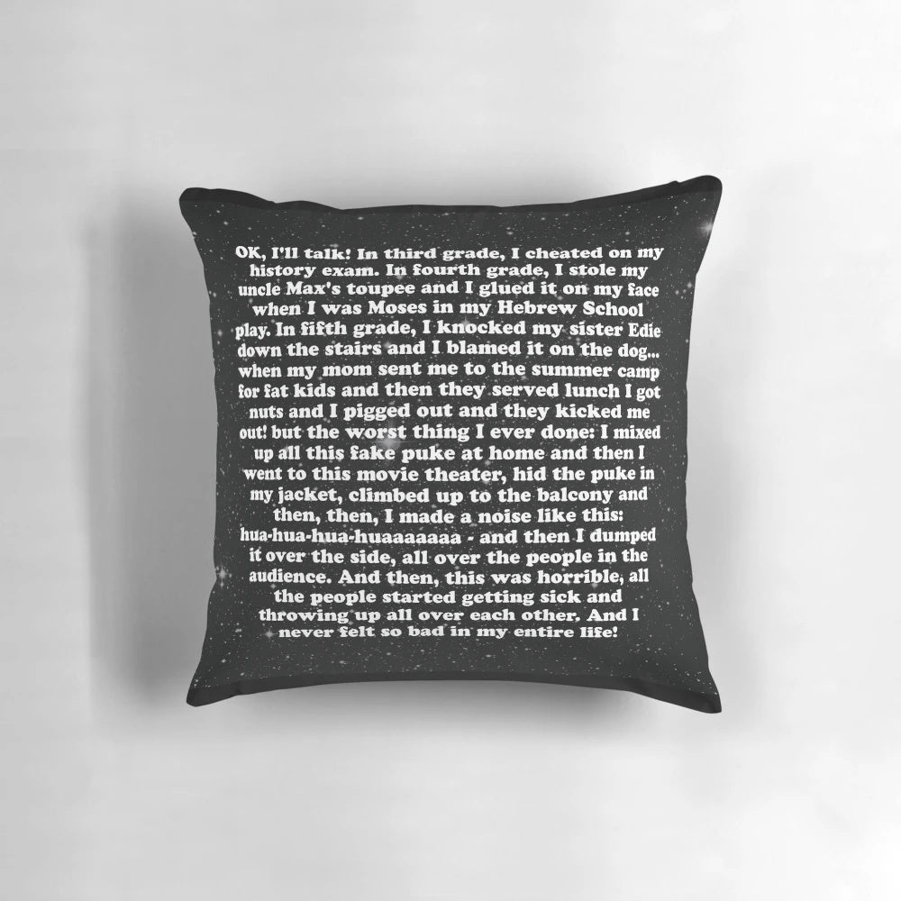 The Goonies Confession Pillow featuring Chunk, Choco, and Mellenora
