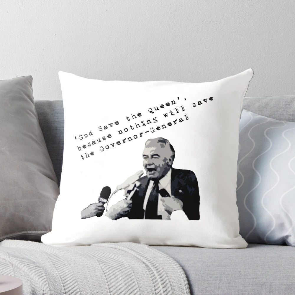 Gough Whitlam Commemorative Pillow, featuring the former Australian Prime Minister and significant historical events