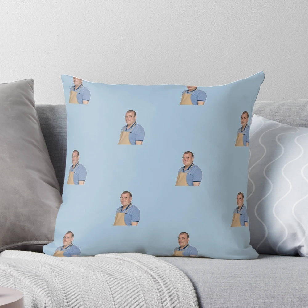 Soft, plush pillow featuring Jurgen, a fan-favorite contestant from The Great British Bake Off