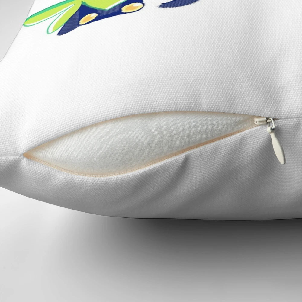 A green and yellow pillow featuring a chibi version of Mr. L from Super Paper Mario.