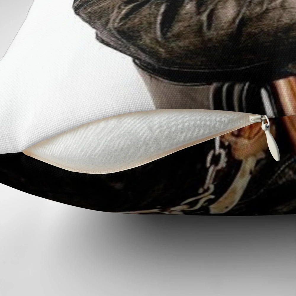 A high-quality pillow featuring the image of the beloved actor Jason Momoa, known for his role as Aquaman.