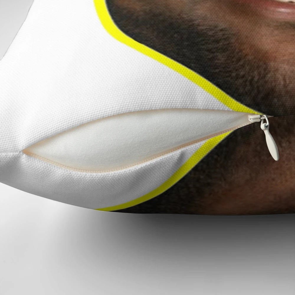 A plush pillow featuring LeBron James' iconic smile, perfect for basketball fans