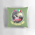 A cozy pillow featuring the iconic movie "The Italian Job" with Michael Caine and classic Mini Coopers.