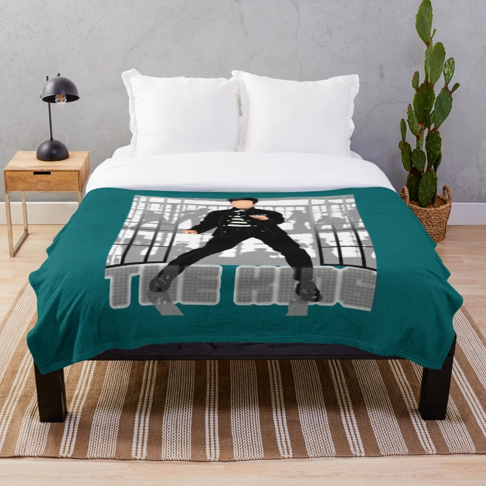 Elvis Presley themed plush blanket with the King's iconic image