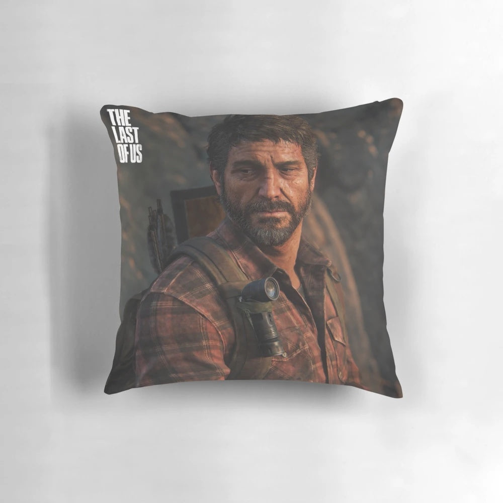 A high-quality plush pillow depicting the character Joel Miller from the critically acclaimed video game The Last of Us.