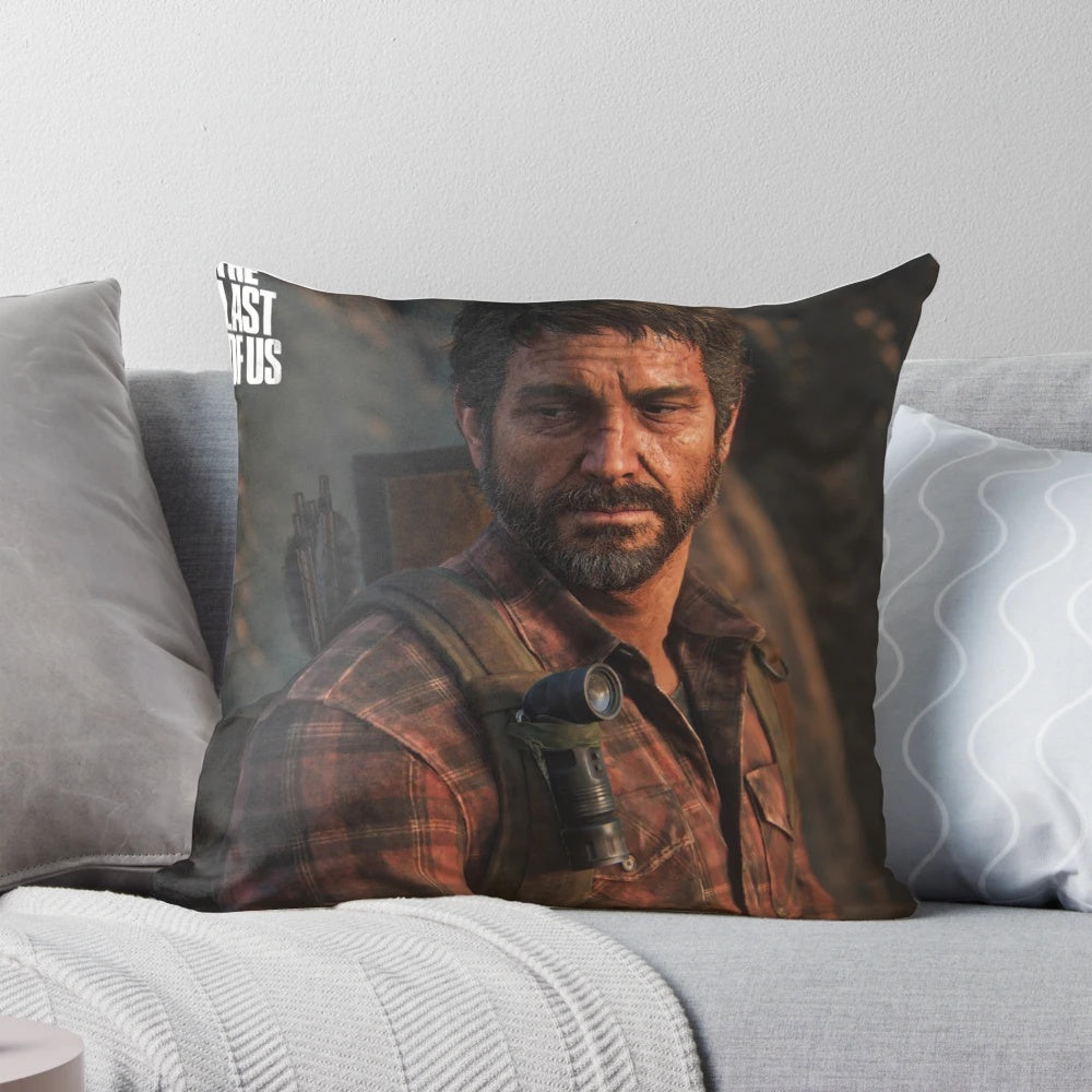 A high-quality plush pillow depicting the character Joel Miller from the critically acclaimed video game The Last of Us.