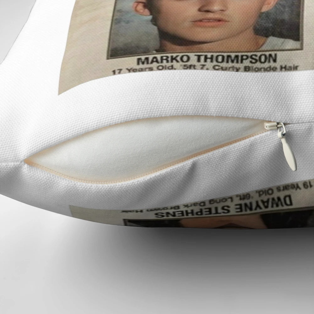 The Lost Boys missing flyer pillow featuring iconic imagery from the 80s vampire movie