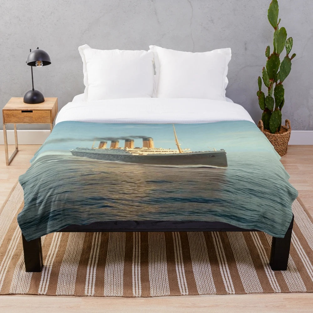 The Majestic Titanic-Inspired Plush Blanket featuring the iconic passenger liner
