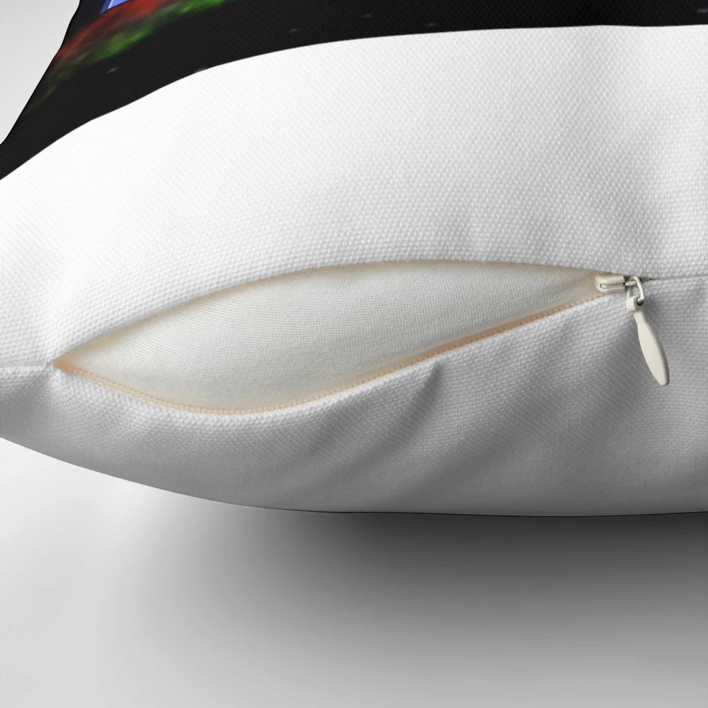 A cozy pillow with a retro "The More You Know" star design
