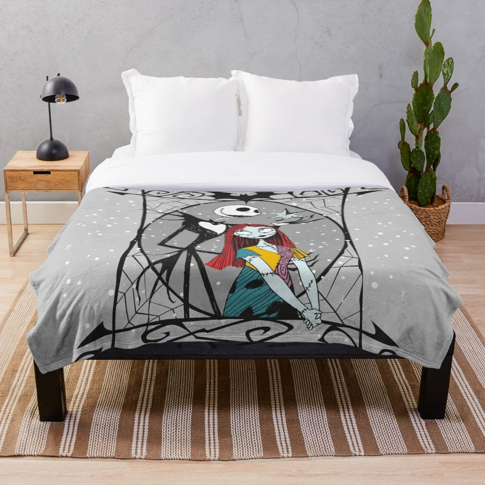 Plush blanket featuring Jack Skellington and Sally from The Nightmare Before Christmas