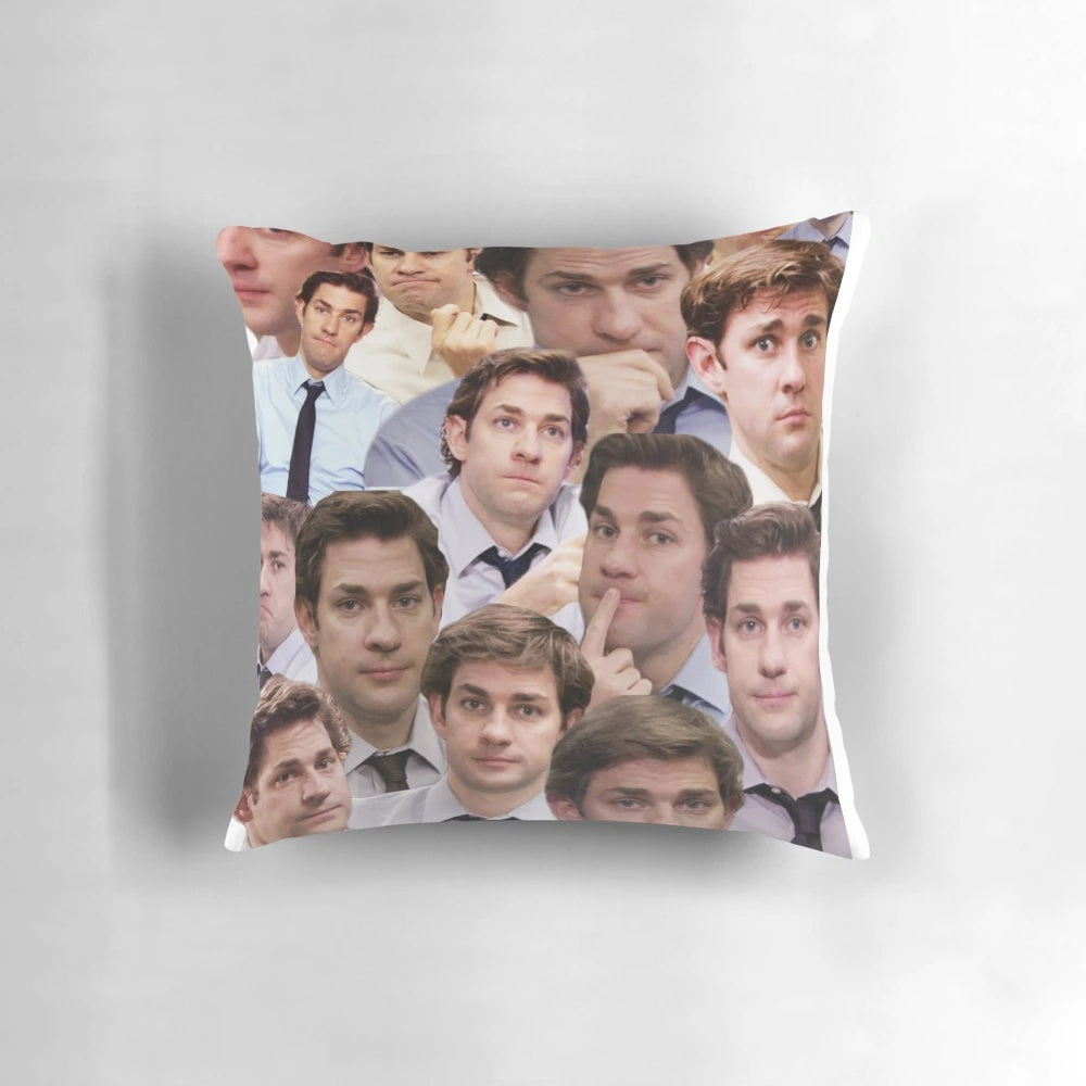 Jim Halpert from 'The Office' making a funny face on a decorative pillow