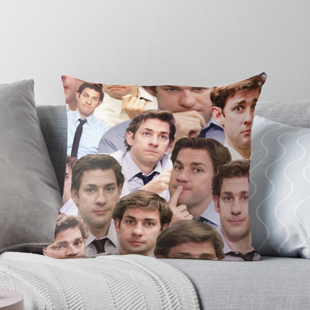 Jim Halpert from 'The Office' making a funny face on a decorative pillow