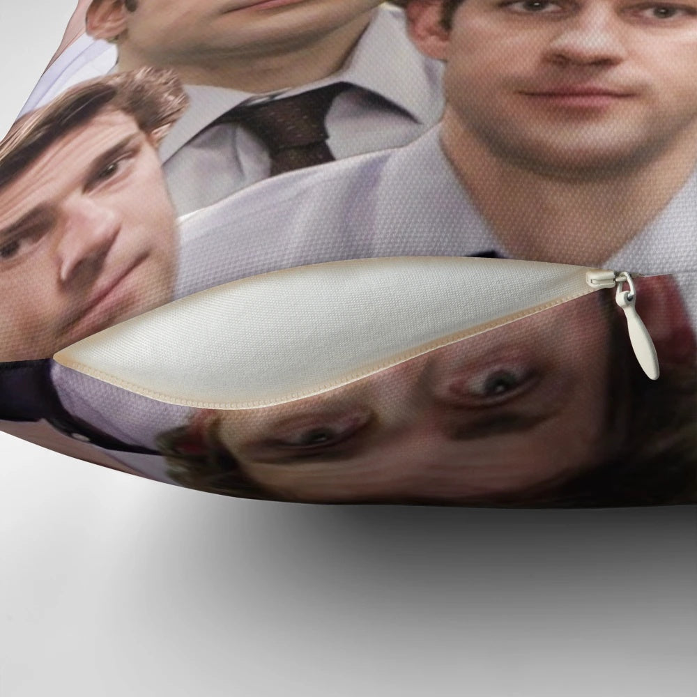 Jim Halpert from 'The Office' making a funny face on a decorative pillow