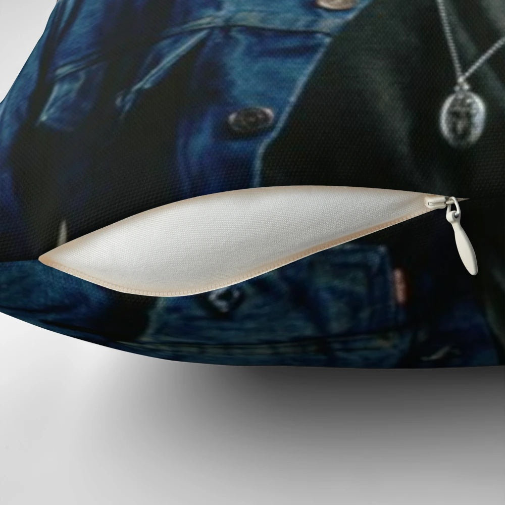 A plush and cozy pillow featuring the iconic character Dally Winston from the classic 80s film The Outsiders